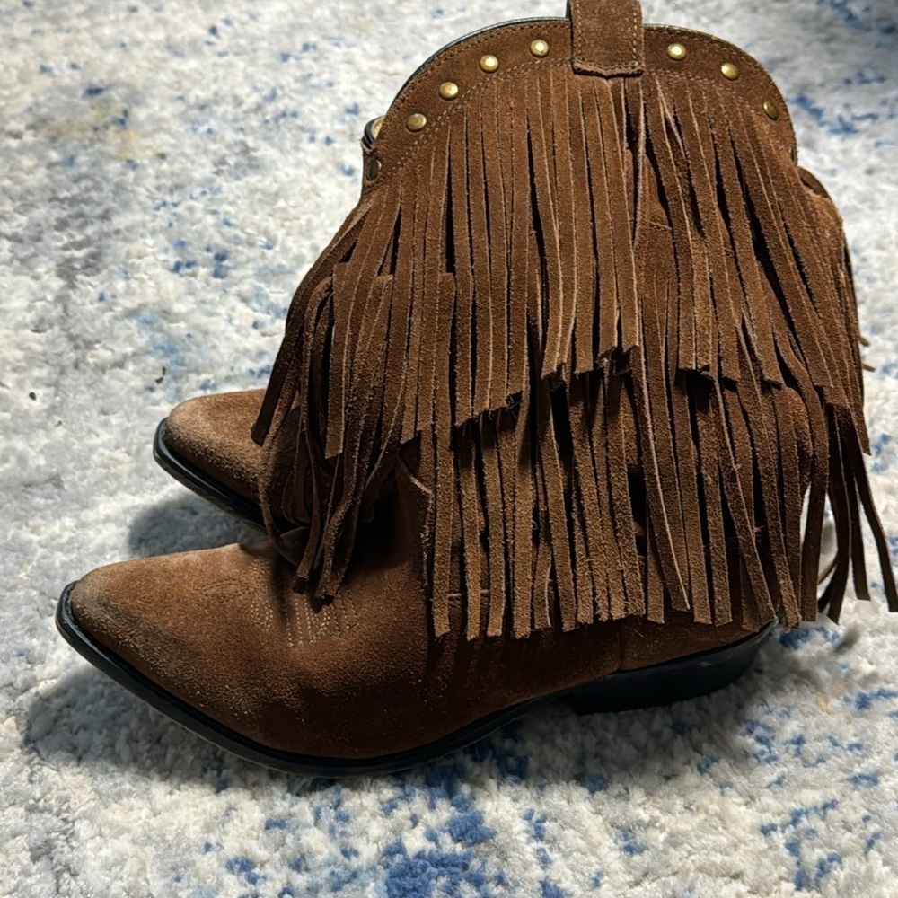 Smokey Mountain‎ Boots brown suede fringe beads leather lining Western Sz 3.5